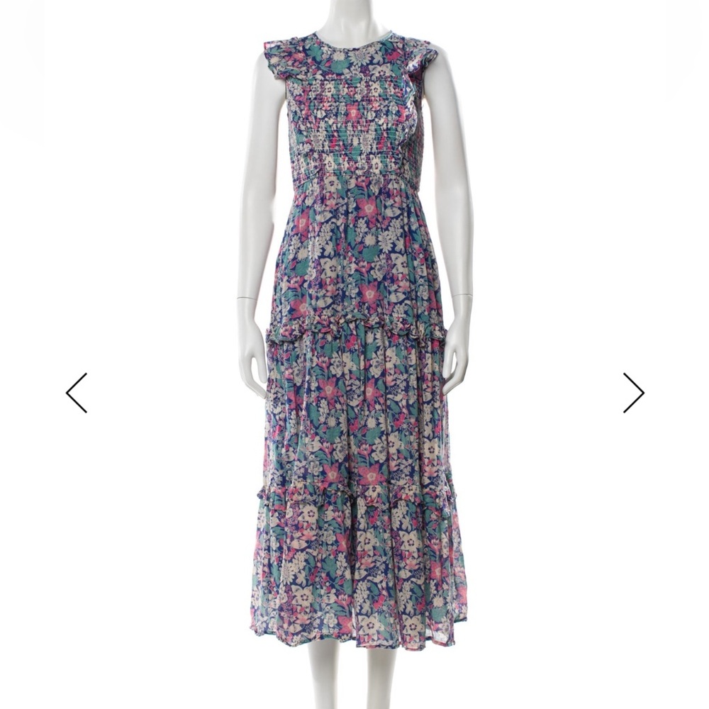 Banjanan Teal and Pink Floral Smocked Tiered Maxi Dress